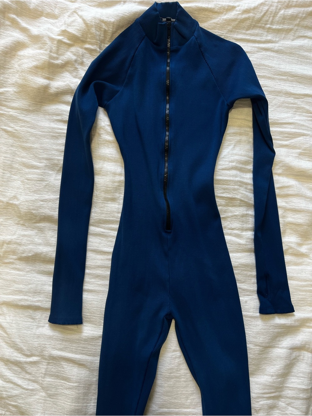 Women Navy Blue One-Piece Zippered Jumpsuit